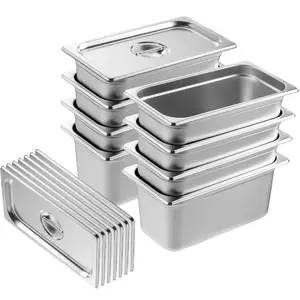 VEVOR 4 Pack Stainless Steel Hotel Pans, Full Size 4 Inch Deep 0.8mm Thick Anti Jam Commercial Food Pans with lid, Catering Food Storage Metal Pan for Steam Tables, Restaurants, 20.8x 13x 4 inch.VEVOR Super Brand Day