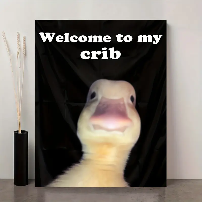 2D Flat, 1pc Frameless 'Welcome to My Crib' Duck Canvas Art Poster - Playful Greeting Card Design, 12x18 Inch (30x45cm), Vibrant Canvas Print for Living Room, Bedroom, Bathroom, Kitchen, Office, Cafe Decor - Whimsical Wall Art, Duck Decor, 2D Flat
