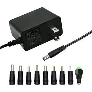 5V 1A Wall Charger Power Adapter with Plug 5.5 x 2.1mm, 5W Universal AC/DC Adapter 100-240V AC to DC 5V Power Cord Converter with 9 Interchangeable Jacks Plug (1 Pack)