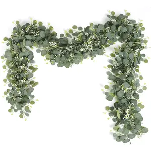 Artificial Eucalyptus Garland, Faux Floral Garland, 2/4 Counts Faux Greenery Vines, Decorative Plants for Wedding Party Mantle Table Runner Home Decor