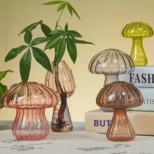 Mushroom Glass Vase Set of 5, Hand Blown Bud Vase, Dopamine Cottagecore Home Decor, Stylish Bedroom Accessory, Elegant Gift for Indoor Floral Display