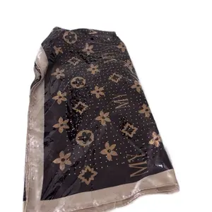Women's Fashion Scarf with Floral Pattern and Gray Trim by Fation