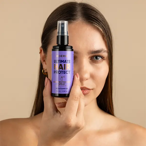 MOERIE Heat Protection Spray for Styling & Damage Prevention – Lightweight Heat Protectant for Blow Drying, Straightening & Curling – Helps Reduce Heat Damage, Breakage & Dryness – Smooths Hair & Adds Shine – 3.3 fl oz / 100 ml