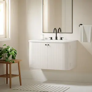 Zia 30" Wall-Mount Bathroom Vanity with Marble Sink in Ivory