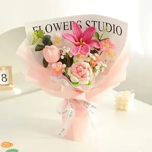 Crochet Flowers, Crochet Flower Bouquet, Crochet Sunflower, Tulip Roses Handmade Knitted Flowers, Carnation, Preserved Flower for Mother's Day, Valentine's Day, Birthday, Graduation