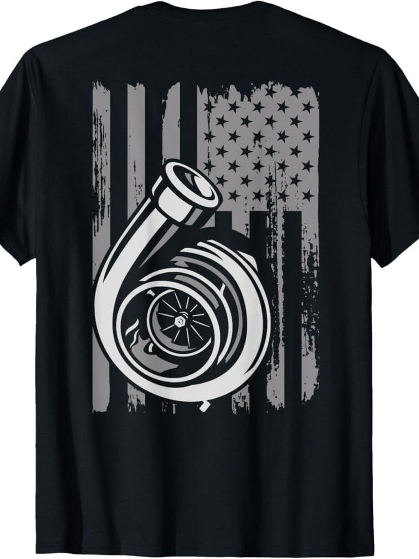 Vintage style American flag turbo tuner car fan racing drift t-shirt 100 cotton round collar short-sleeved-machine-washable local warehouse delivery men's T-shirt Christian theme shirt rock T-shirt men's clothing clearance sale
