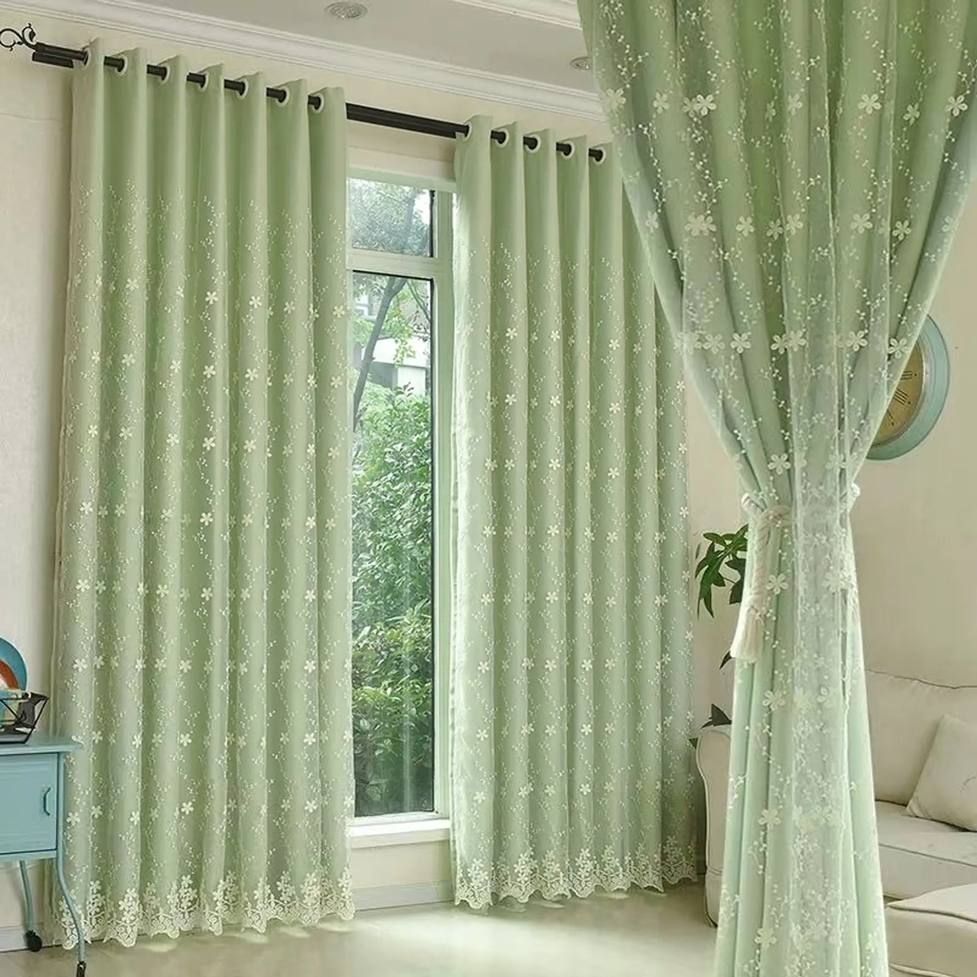 1pc Trendy Minimalist Embroidered Blackout Curtains, Home Decoration Curtain, Modern Princess Style Drapes for Bedroom & Living Room, Sunlight Blocking Window Covering, Home Decorative Curtain