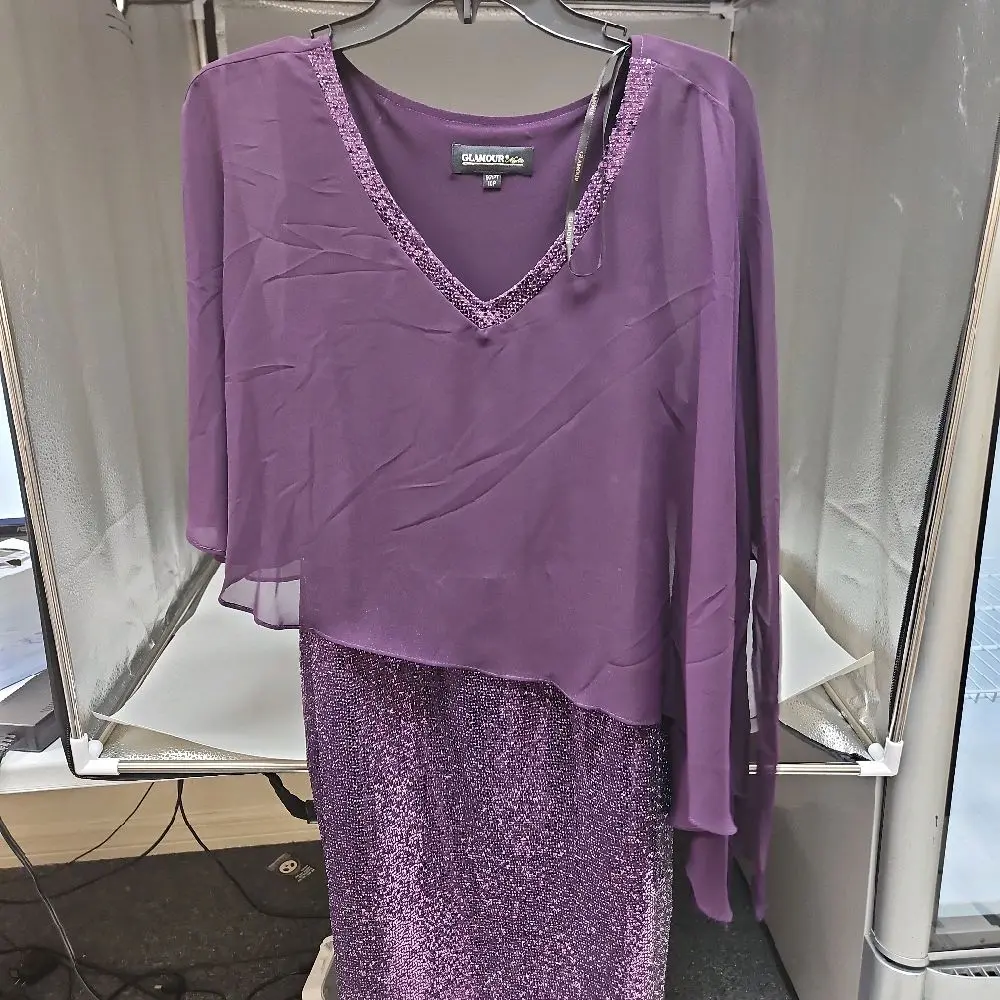 J Studio by John Meyer Plum Dress - $129 MSRP, V-Neck, Long Sleeve, Plain Pattern, Casual Style, Summer Wear Size: 10P