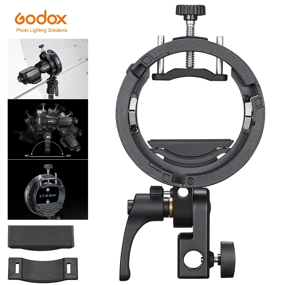 Godox S3 Speedlite Bracket, Bowens Mount with ±90° Tilt & Umbrella Hole, Compact Foldable Portable for V100, V1Pro, AD200Pro II, AD300Pro II, AD100Pro, V860III, TT350
