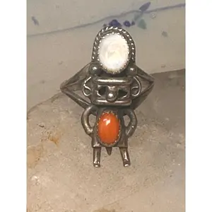 Kachina ring Navajo coral MOP size 6.50 sterling silver women