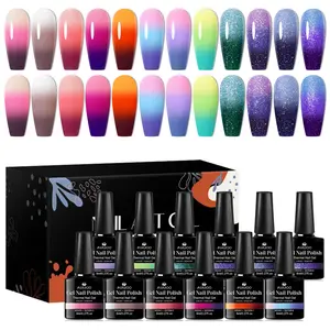 MSRUIOO 12pcs Thermal Glitter Gel Nail Polish Set, Red Blue Pink Series Bright Colorful Glitter Sequins Thermal Nail Gel, Semi-Permanent Soak Off UV LED Varnish UV Light Gel Nail Art Manicures