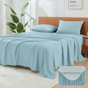 4-King Size, 17" Deep Pocket King with Elastic Corner Straps -Washed  Brushed Microfiber Polyester- Ultra, Anti-Rip, Wrinkle-Free -Blue