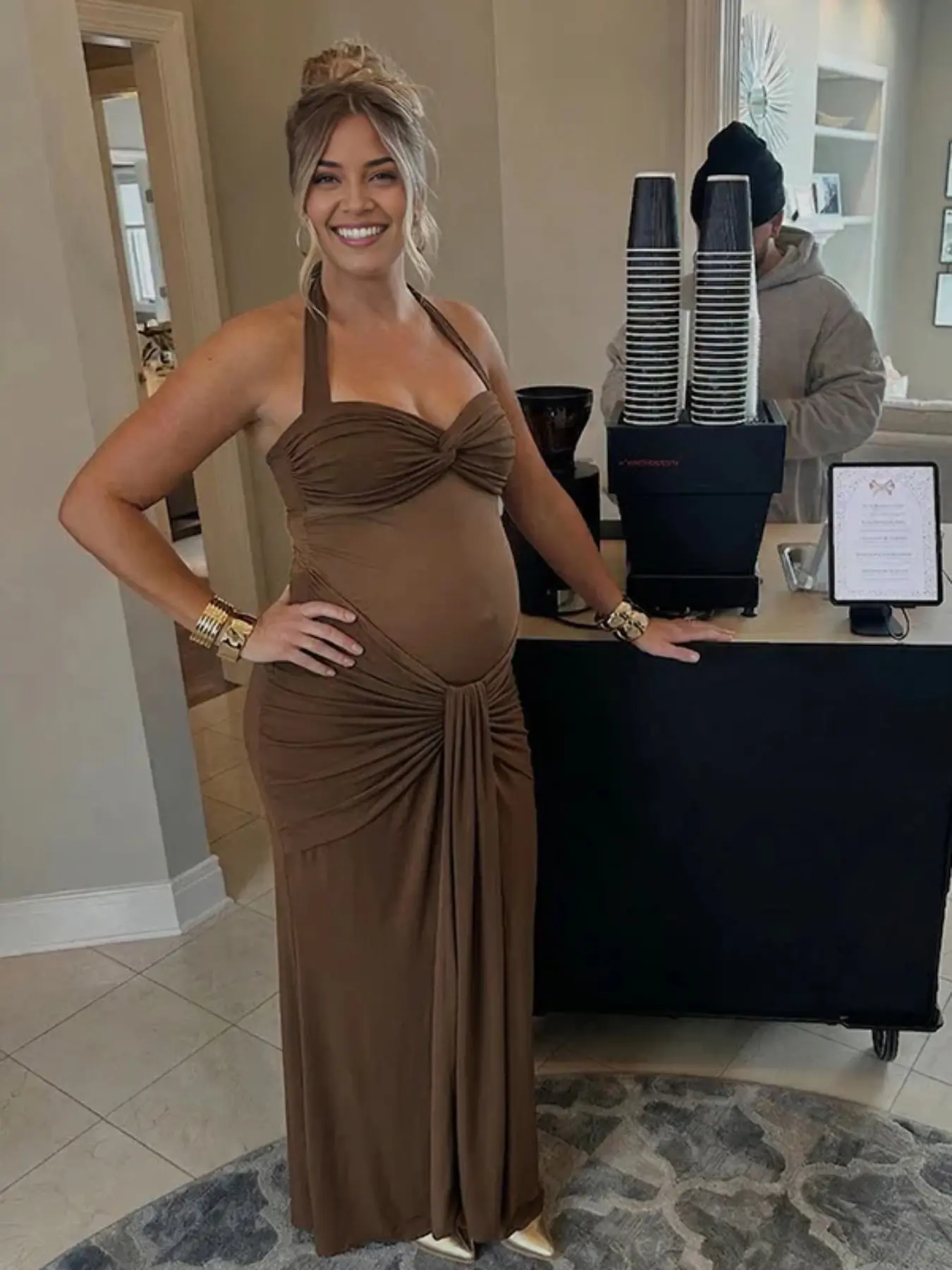 birthday dresses for pregnant women Silver Luxury Tulle Maternity Gown, Pregnant Guest, Baby Shower, Gender Reveal Medium / Silver