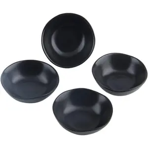 Matte Ceramic Dipping Sauce Dishes,Black Sushi Soy Sauce Dipping Bowls Appetizer Plates with Irregular Edge Side Dish for Kitchen  Housewarming (Black)