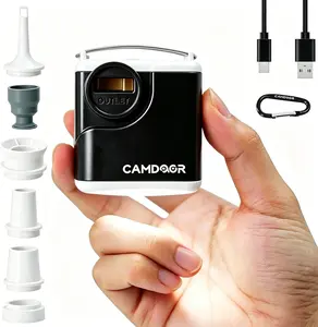 【DealsForYouDays】Camdoor Portable Mini Air Pump for Air Mattress & Pool Floats,  type-c charging，camping essentials，Fast Inflate & Deflate Camping Pump with LED Light,  2400mAh Super Strong Mini Air Mattress Pump with Camping Light, carabiner