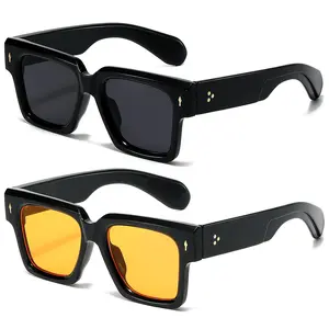 【Summervibes】2Pcs Square Frame Sunglasses for Women Men Trendy Chunky Rectangle Sun Glasses Black Shades UV400 Protection