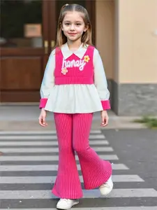 Girls' Long-sleeved Set with Bow Design Soft Breathable Fabric Comfortable Everyday Wear Ideal for Special Events and Casual Playwear Cozy Home Tracksuit