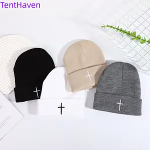 2026 Men's and Women's Autumn/Winter Popular Cross Knitted Hat Embroidered Knitted Hat Hoodie Warm Knitted Cold Hat