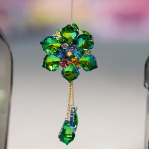 134 Emerald Green Crystal Flower Charm | Heavy Beads DIY Pendant | Phone & Bag Accessory