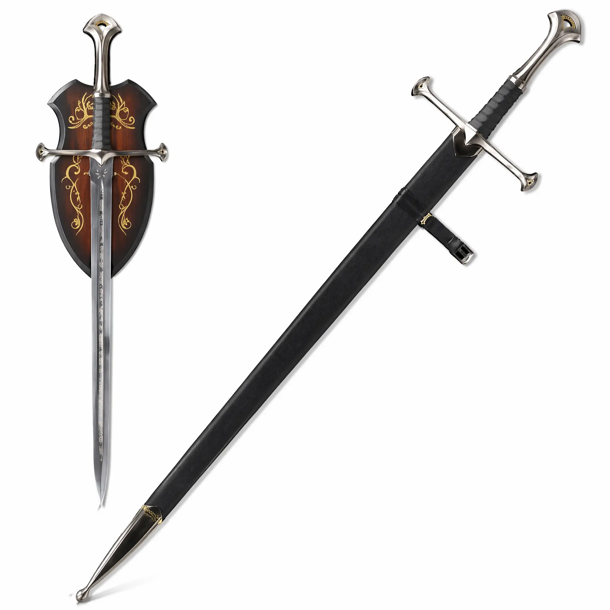 Premium 55.7" Mythical Knight Guardian Prop Replica - Decorative Unsharpened Steel Finish Sword with Cross Guard & Fitted Leather Sheath, Safe Blunt Fan Collectible