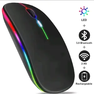 Slim 2.4G Wireless LED Mouse with Silent Click - Rechargeable RGB Backlit Optical Mouse, Portable Ergonomic Mice for Laptop, PC, Mac, iPad - Available in Black, White, Gray, Rose Gold, Silver, Pink