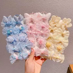Women's Fashion Hair Accessories, Pink Bow Mesh Floral Decor Hair Ties Set, Stretchable Elastic Ponytail Holders, Sweet Lovely Hair Styling Ornaments, Practical Matching Accessories for Young Girls And Kids Daily Casual Wear,summervibes