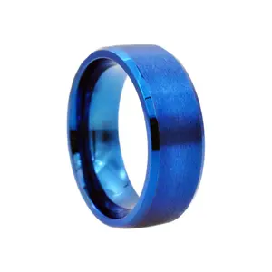 Mens 8mm Blue Stainless Steel Basic Band Ring