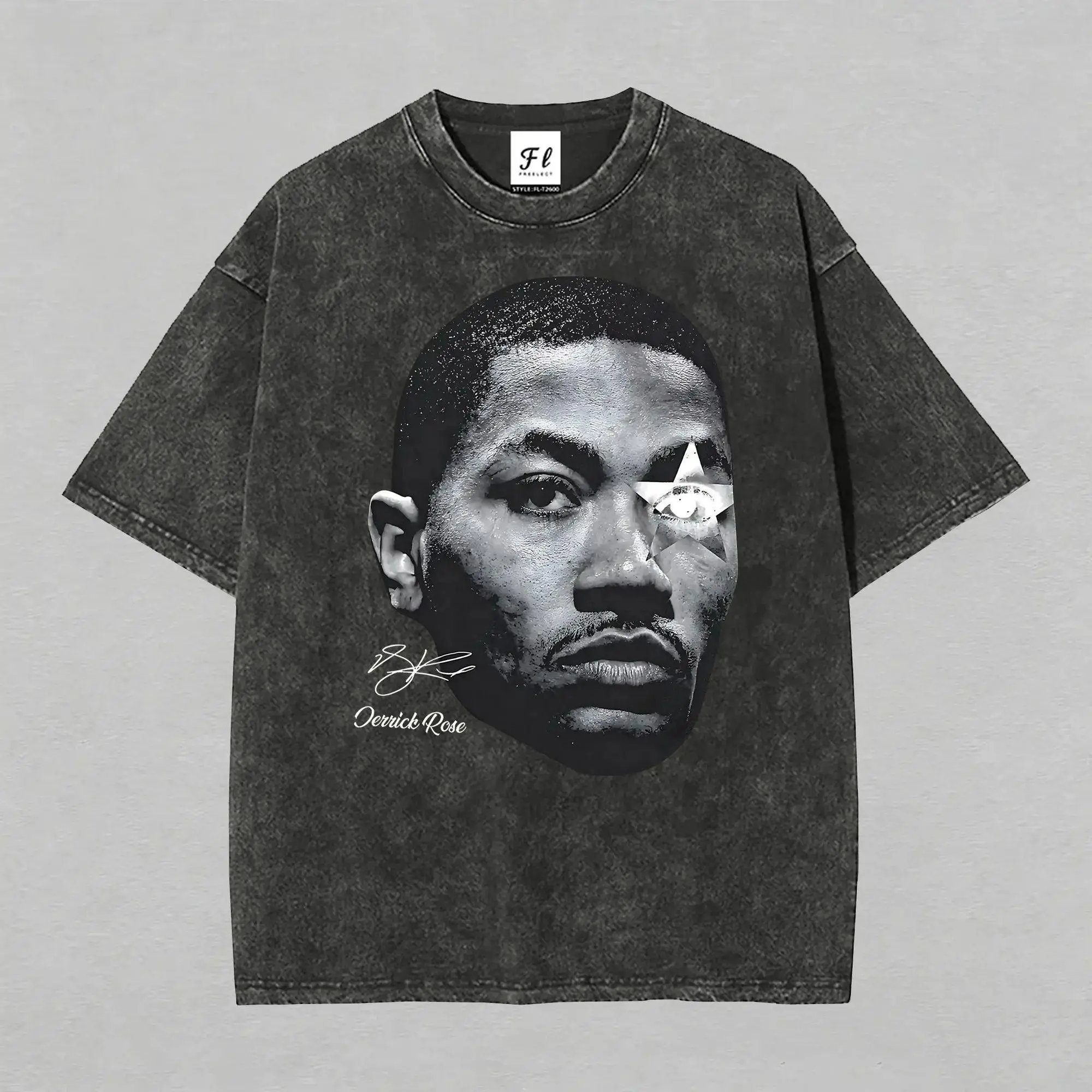 Derrick Rose Star Eye Oversized Graphic Tee Vintage Acid Wash Basketball T Shirt Y2K Streetwear Gym Pump Cover Retro Sports Merch Tiktok Finds Trendy Dark Aesthetic Workout Fit Casual Top Mens Heavy Cotton Activewear MVP Hoops Legend Chicago