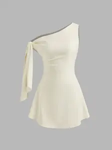 Cider Asymmetrical Neck Knotted Women's Mini Dress