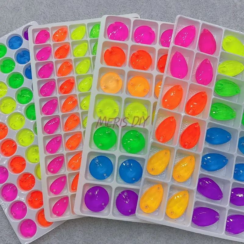 1 Tray Neon Flat Back Mocha Sew-On Glass Rhinestone Beading DIY Decoration