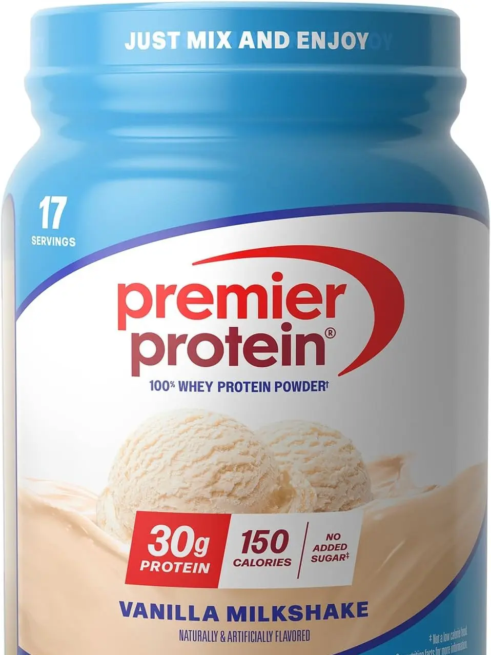 Premier Whey Protein Powder, Vanilla Milkshake Flavor, 30g Protein, 1g Sugar, Gluten-Free, Soy-Free, 40.2 oz (17 Servings)