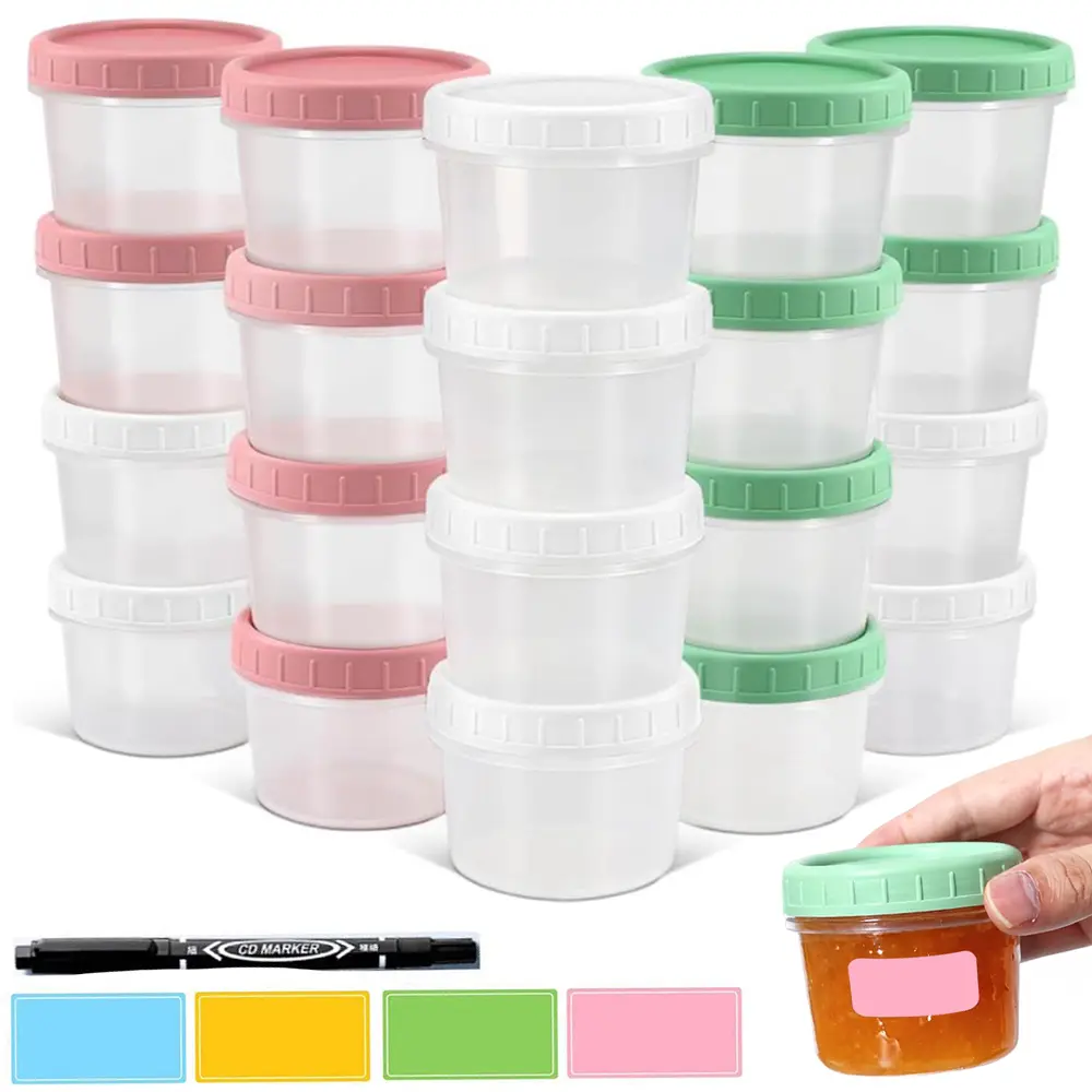 20PCS 4oz Small Plastic Containers with Twist on Lids, Stackable Little Food Storage Containers for Snack Lunch Meal Prep Salad Dressings, Freezer/Microwave/Dishwasher Safe, BPA Free