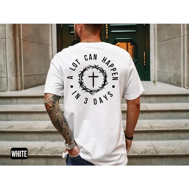 Men's Christian Graphic T-Shirt - Round Neck, Cute Short-Sleeve Cotton Top, Relaxed Fit Unisex Religious Wear for Easter, New Year