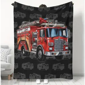Comfortable Fire Truck Plush Shawl Blanket - Perfect Gift for Firefighters, Men's Soft Flannel Fleece, Suitable for Sofa, Bed, Car