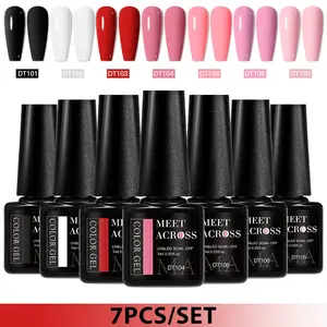 Meet Across 7 Colors Gel Nail Polish Set 7ML, Gel Based, Semi Permanent Soak off UV Gel Varnish, Nail Art Decoration, Manicure, Summer Nails, DIY Nail Supplies, DIY Friendly
