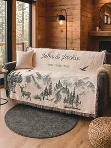 Outdoorsy Couple Blanket Nature Lovers Engagement Gift Adventure Couples Anniversary Personalized Mountain Woven Cotton Fringe Throw Blanket
