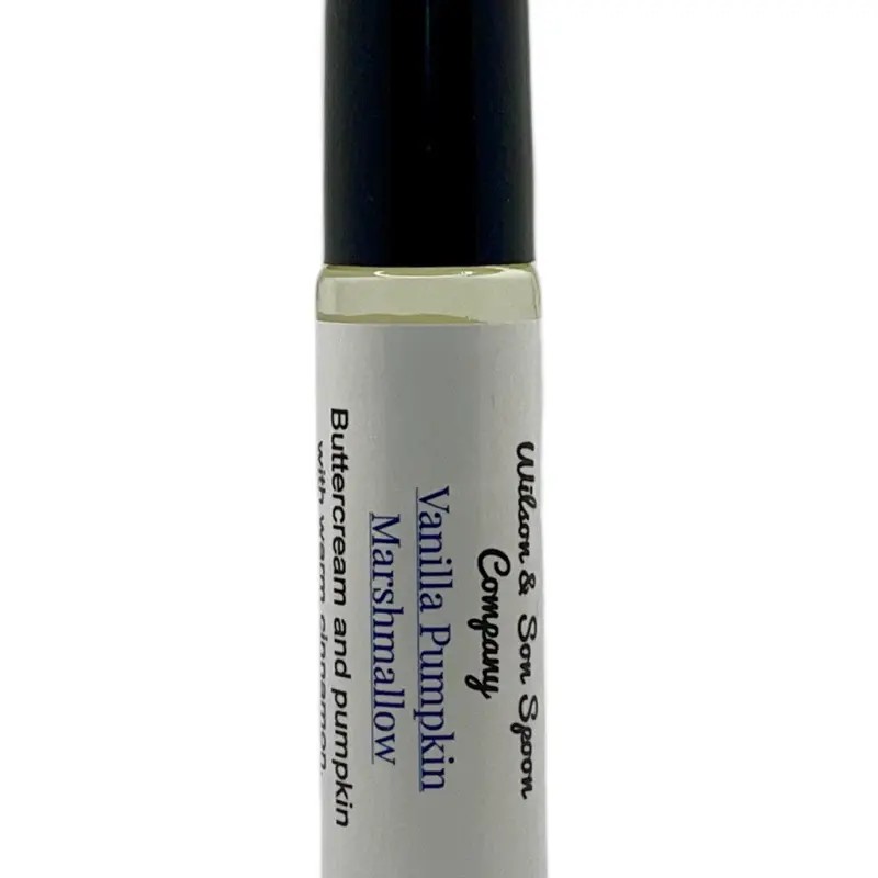 Vegan Vanilla Pumpkin Marshmallow Scented Sweet Body Oil Roll-On - 10 mL Travel Size Glass Bottle, Aromatic Gourmand Candy Fragrance, Almond Oil Beauty Products, Vanilla Body Care for Soft Skin, On-the-Go Touch-Up, Pumpkin Cinnamon, Long-Lasting, Roasted,