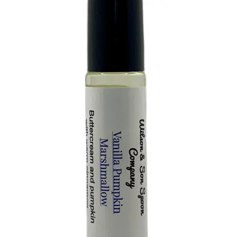 Vegan Fragrance Body Oil Roll-On - 10 mL Glass Mini Travel Size, Cinnamon-Infused Roasted Gourmand Sweet Scent (Vanilla Pumpkin Marshmallow), Almond Oil Self Care Product for Soft Skin On-the-Go, Gifts for Women, Mini Things for Women, Purse Stuffers