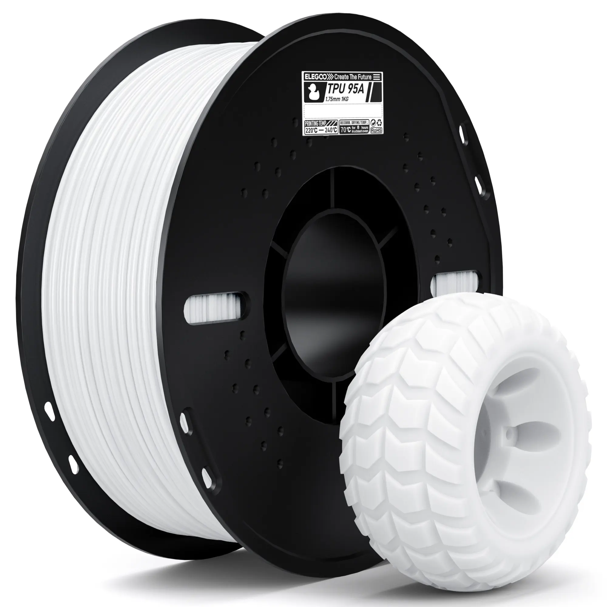 ELEGOO TPU Filament 1.75mm Black 1KG, 95A Flexible Soft 3D Printing Filament 1KG Spool(2.2lbs) Fits for Most FDM 3D Printers