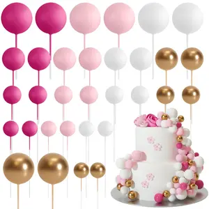 32 Pcs Ball Cake Topper Set – Pink & Gold Foam Balls with Sticks, Mini Balloon-Style Cake Picks for Wedding, Birthday, Party Cake Decorating outdoorfun