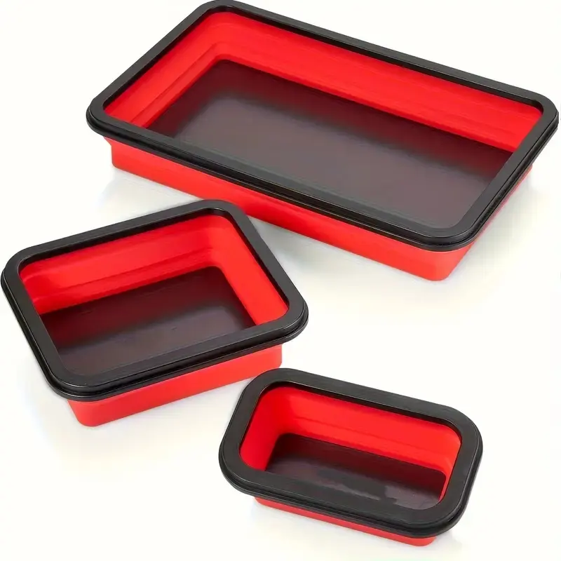 Collapsible Magnetic Parts Tray Set - 3 Different Size Tool Trays for Screw, Bolts, Nuts, Washers, Pins and Other Small Metal Parts, Mechanic Tool Gifts for Men, Magnetic Trays