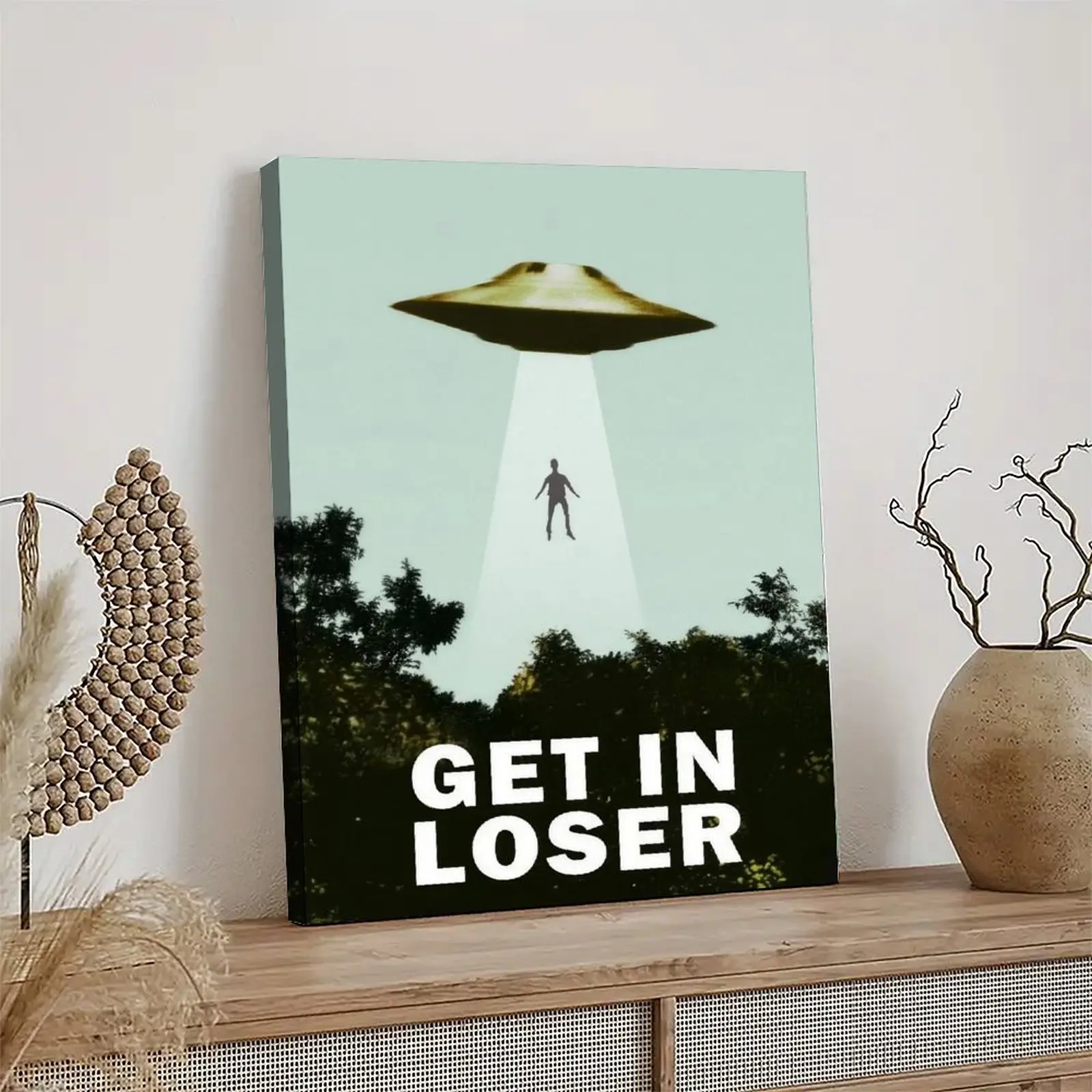 UFO Alien Funny Abduction Get In Loser Cool Art Painting Decorative Oil Painting Canvas Poster Decorative Painting Porch Living Room Art Decoration