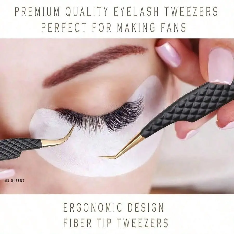 4Pcs Stainless Steel Eyelash Extension Tweezers Set, Anti-Slip Fiber Tips, Precision Grip Lash Tools for Professional Application, Black Salon Makeup Supplies, Anti-Slip Tips