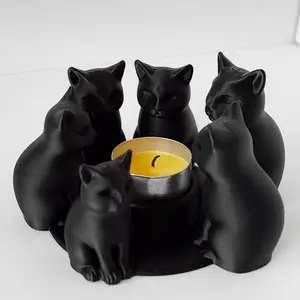 Cute 3D Printed Round Cat Candle Holder, Cozy Atmosphere, Decorative Desktop Decor Craft Accessory, Fashion Living Room & Bedroom Home Decoration, Ornaments