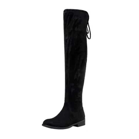 VEPOSE Women's Chic Over-the-Knee Boots - Synthetic Leather, Rubber Sole, Side Zipper Quick On, Adjustable Tie, 1-3 cm Low Heel, Lightweight Minimalist, Soft, Round Toe for Easy Movement, Over-the-Knee Cut Elongates Legs, Great for Parties, Travel, Dates