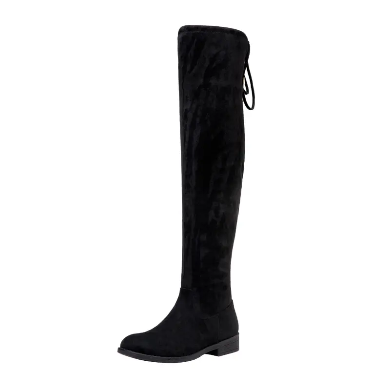 VEPOSE Women's Chic Over-the-Knee Boots - Synthetic Leather, Rubber Sole, Side Zipper Quick On, Adjustable Tie, 1-3 cm Low Heel, Lightweight Minimalist, Soft, Round Toe for Easy Movement, Over-the-Knee Cut Elongates Legs, Great for Parties, Travel, Dates