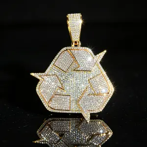 Men's Large Iced Out Pendant, Hip Hop Recycle Symbol Street Charm in Durable Copper with Micro-Paved Cubic Zirconia Bling Accessories