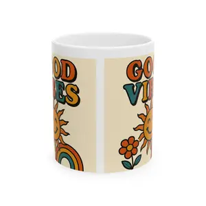 Good Vibes Ceramic Mug, Motivational Coffee Cup for Dreamers, Boho Decor, Gift for Friends, Positive Energy Mug