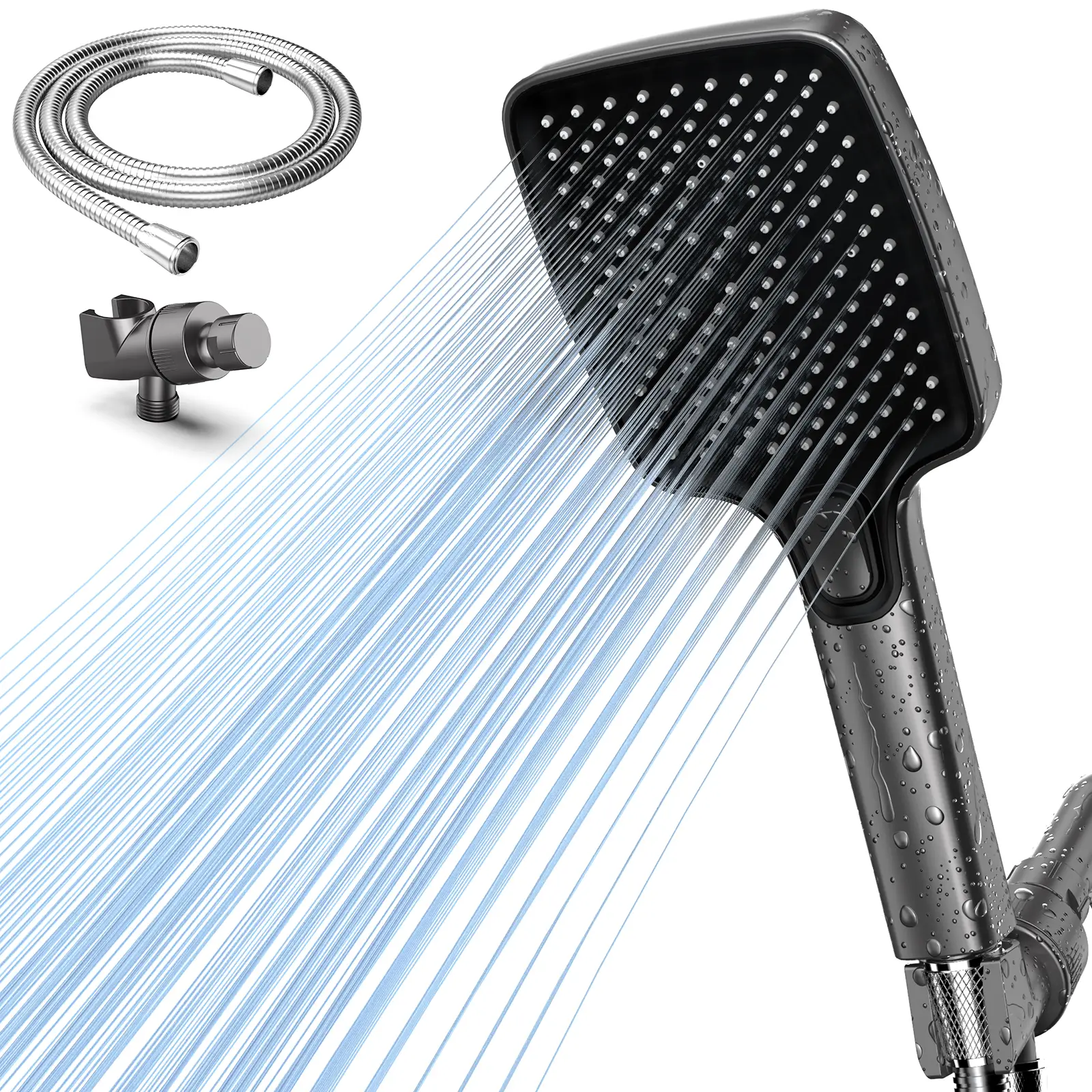 High Pressure Multi-Mode Handheld Showerhead - Anti-clogging nozzles, built-in power wash function for cleaning tubs, tiles and pets, extra-long stain