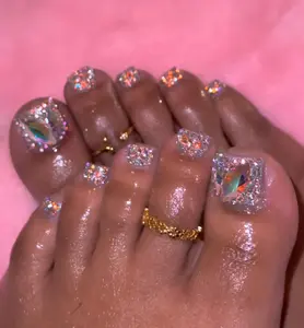 Rhinestone Bling Press on Toe Nails - Sparkly Design for Foot Fashion